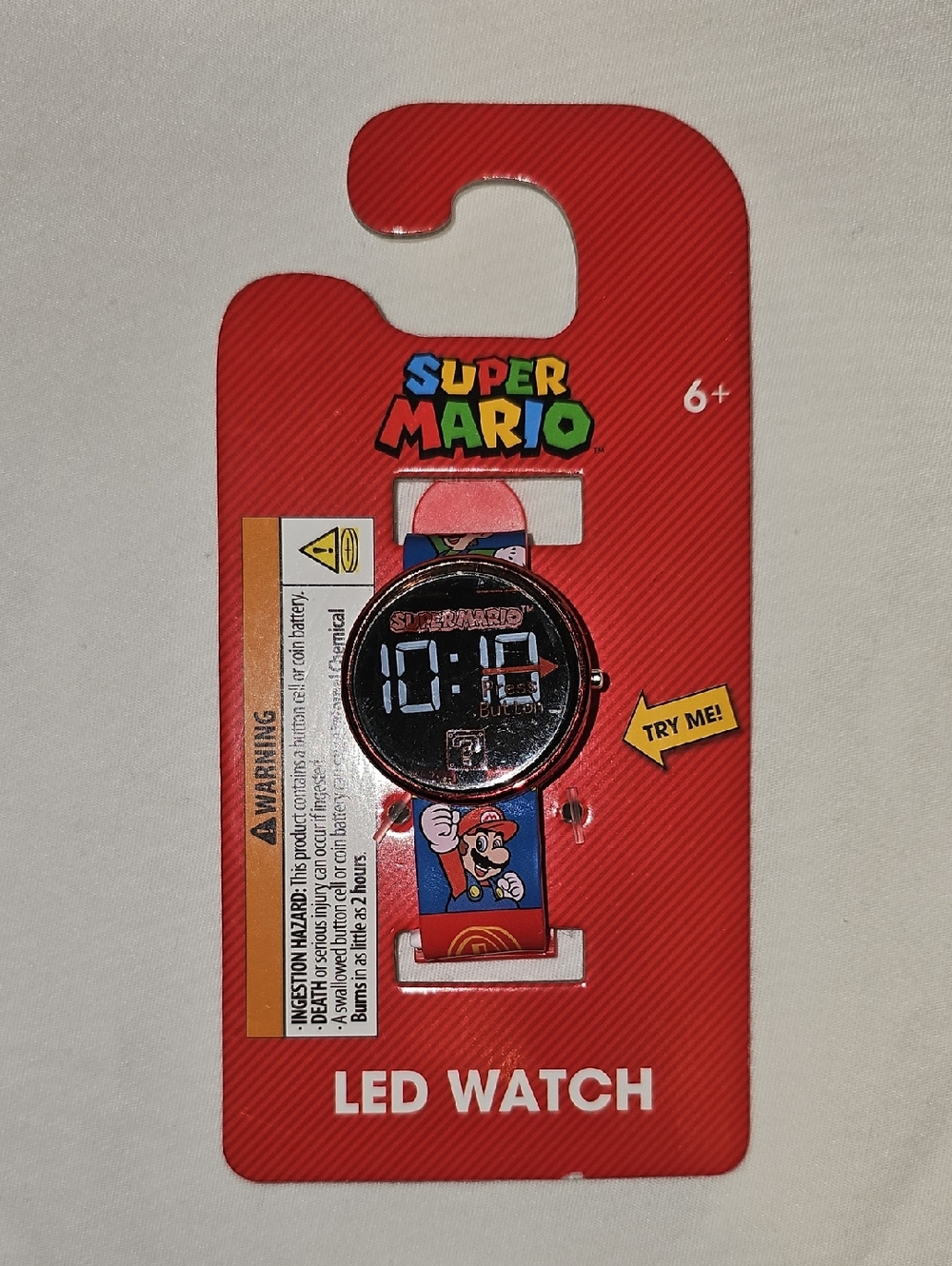 Super Mario Unisex Children's LED Watch with Round Face, Printed Silicone Strap
